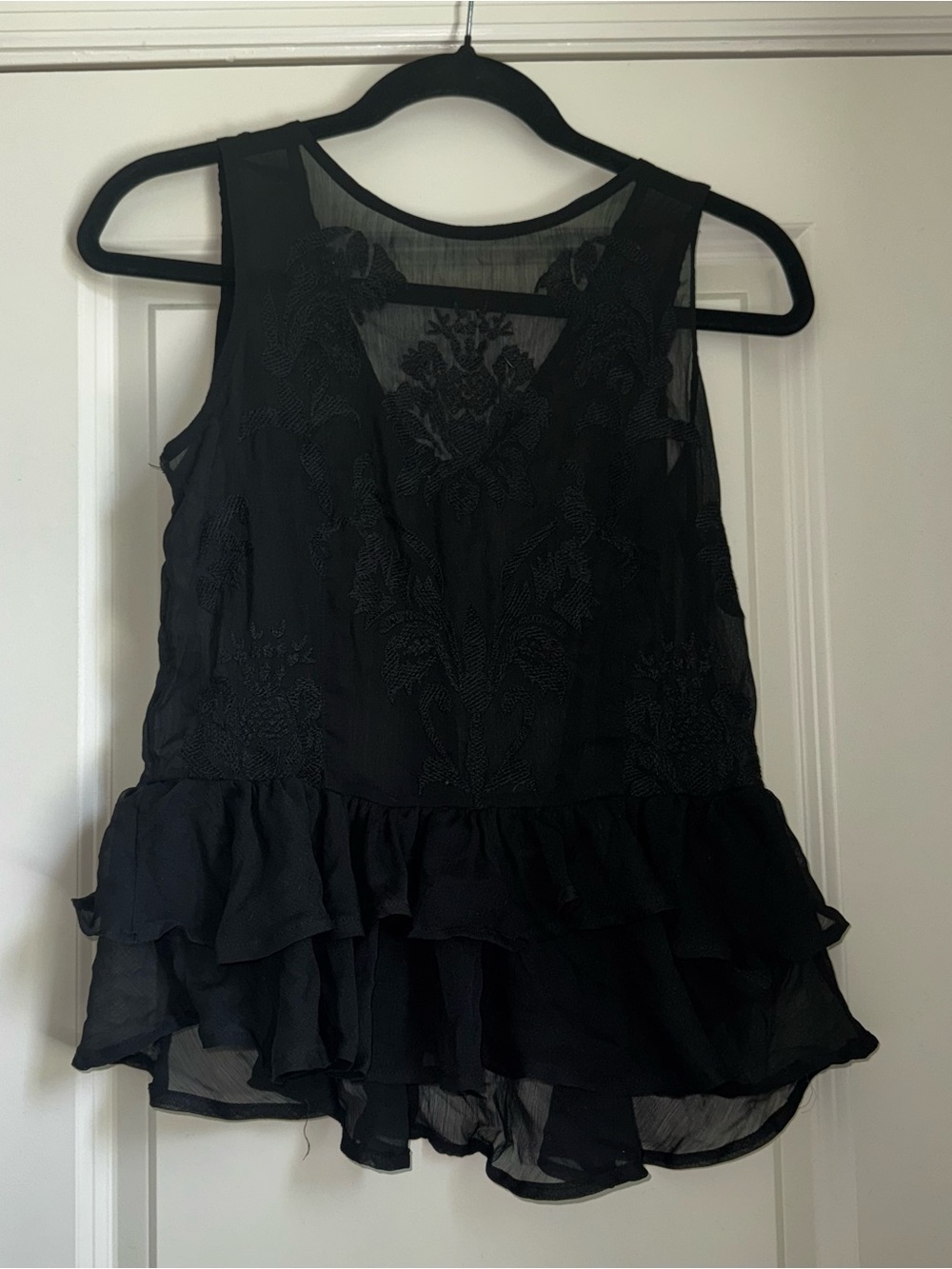 Guess Embroidery Ruffle Peplum Top